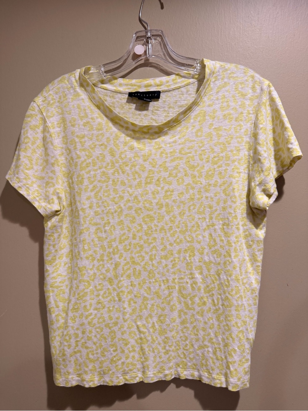 Sanctuary Pale Yellow LINEN Leopard Print Short Sleeve Tee
